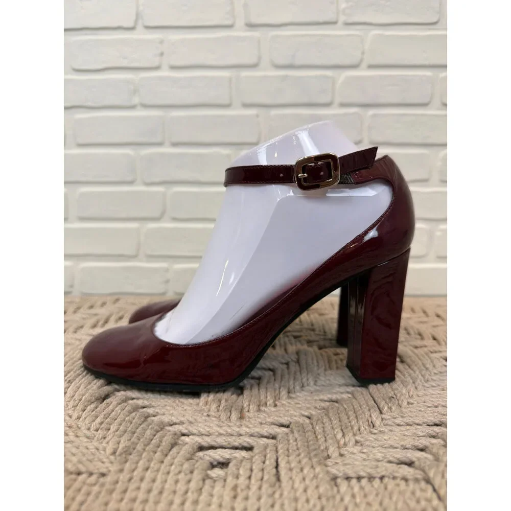 Kate Spade New York Mary Jane Block Heels Burgundy Patent Leather 7.5